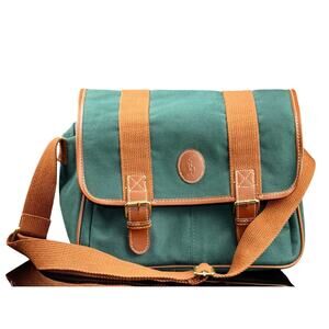 Ralph Lauren Green And Brown Canvas Messenger Bag - 11.5 x 7 x 5